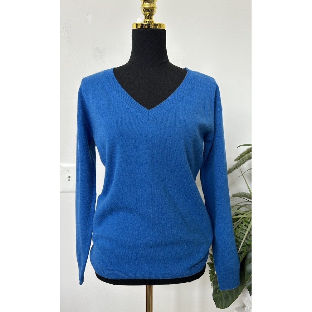 Talbots 100% Cashmere V-Neck Blue Long-Sleeve Sweater Sz S Quiet Luxury Preppy